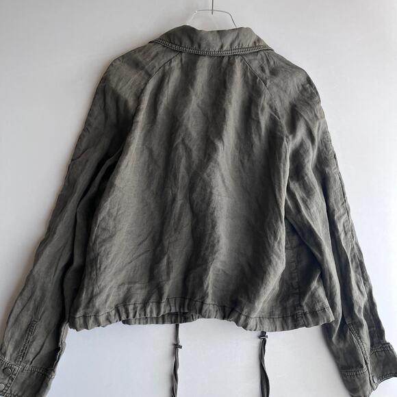 Anthro Marrakech Marlo Linen Moto Jacket Dark Green Gray XL Grunge Classic Boho - Picture 6 of 8